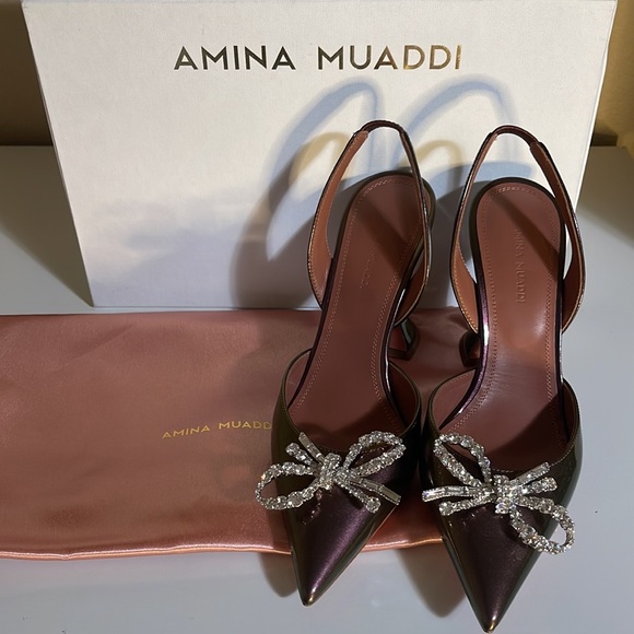 Amina Muaddi Rosie Pointed Toe Slingback Pump in winter nude, size 36.5 EU - Picture 2 of 7